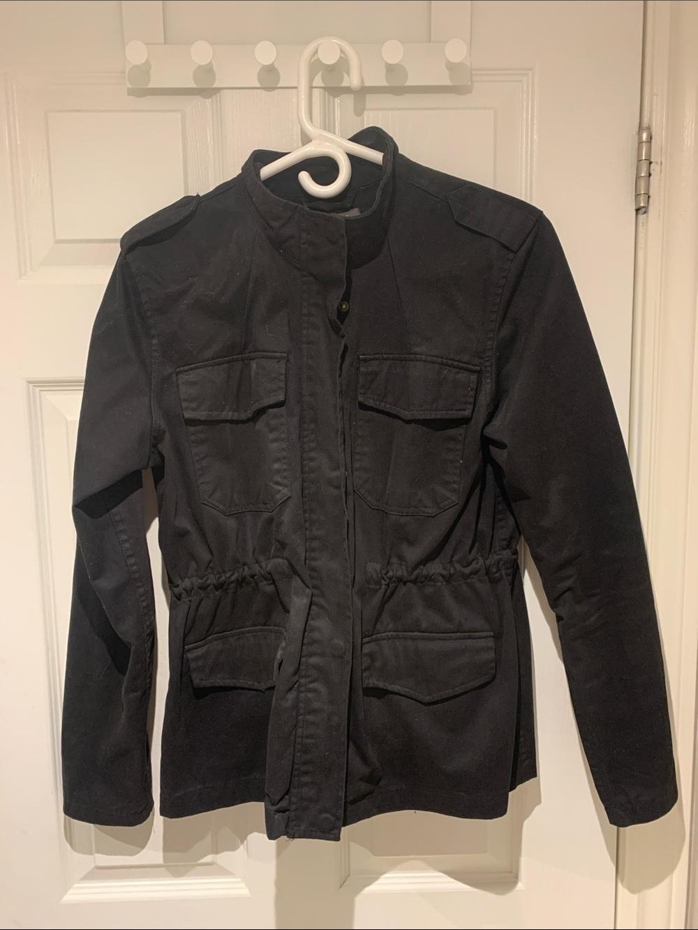 Black Utility Field Jacket with Drawstring Waist